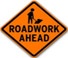 road work ahead sign with person